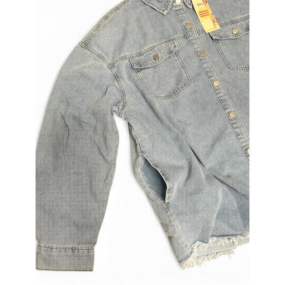 Dokotoo Women XL Oversized Denim Jacket Casual Long Sleeve Distressed Jean Shirt - Picture 6 of 11